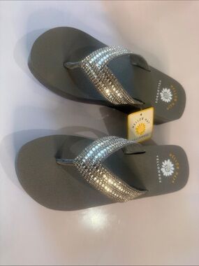 Yellow Box Black Rhinestone Embellished Flip Flops